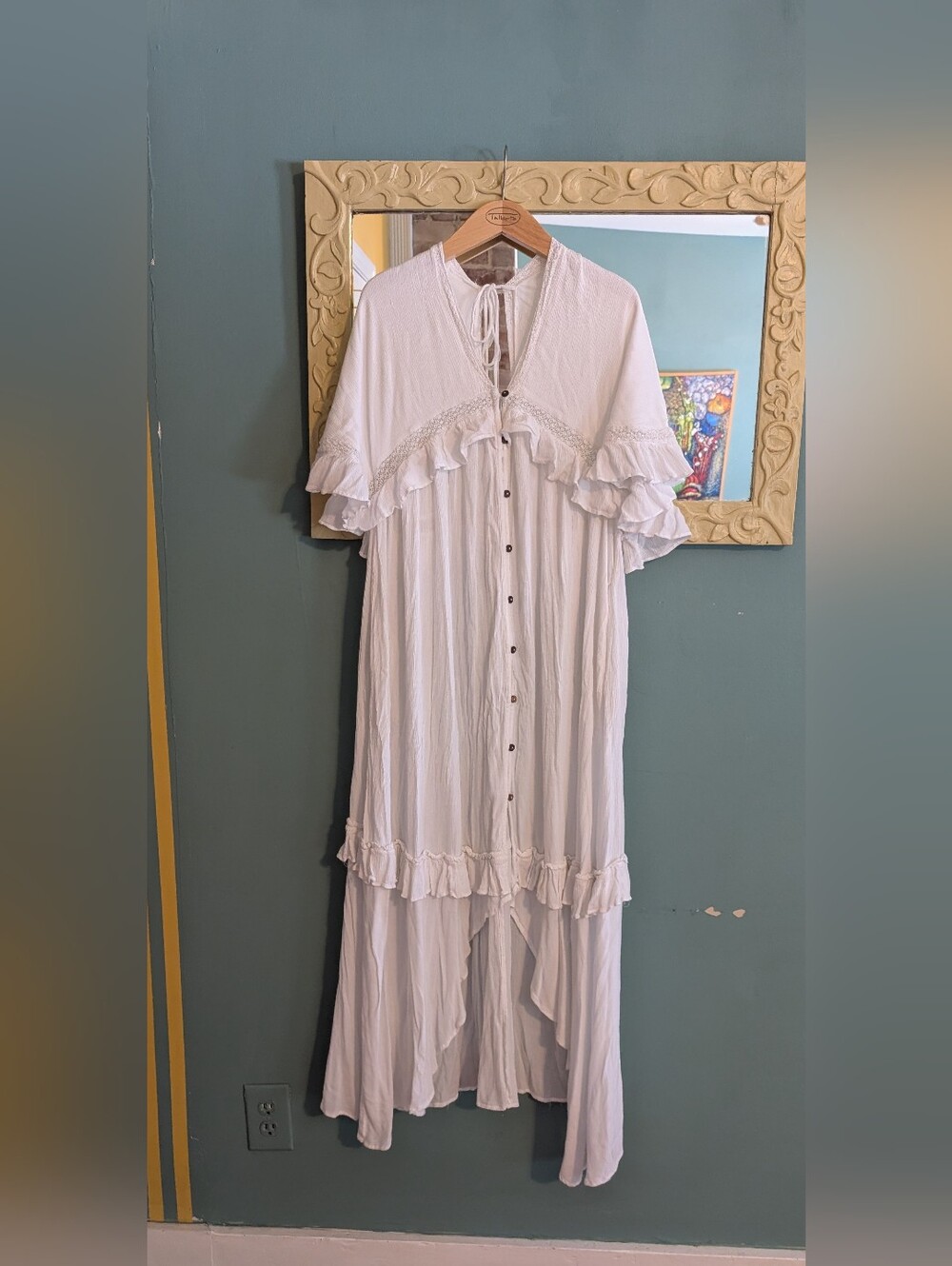 Free People Paradiso Boho Ruffle Lace V-Neck Maxi Dress in Ivory Sz XS SOLD OUT - Picture 2 of 9
